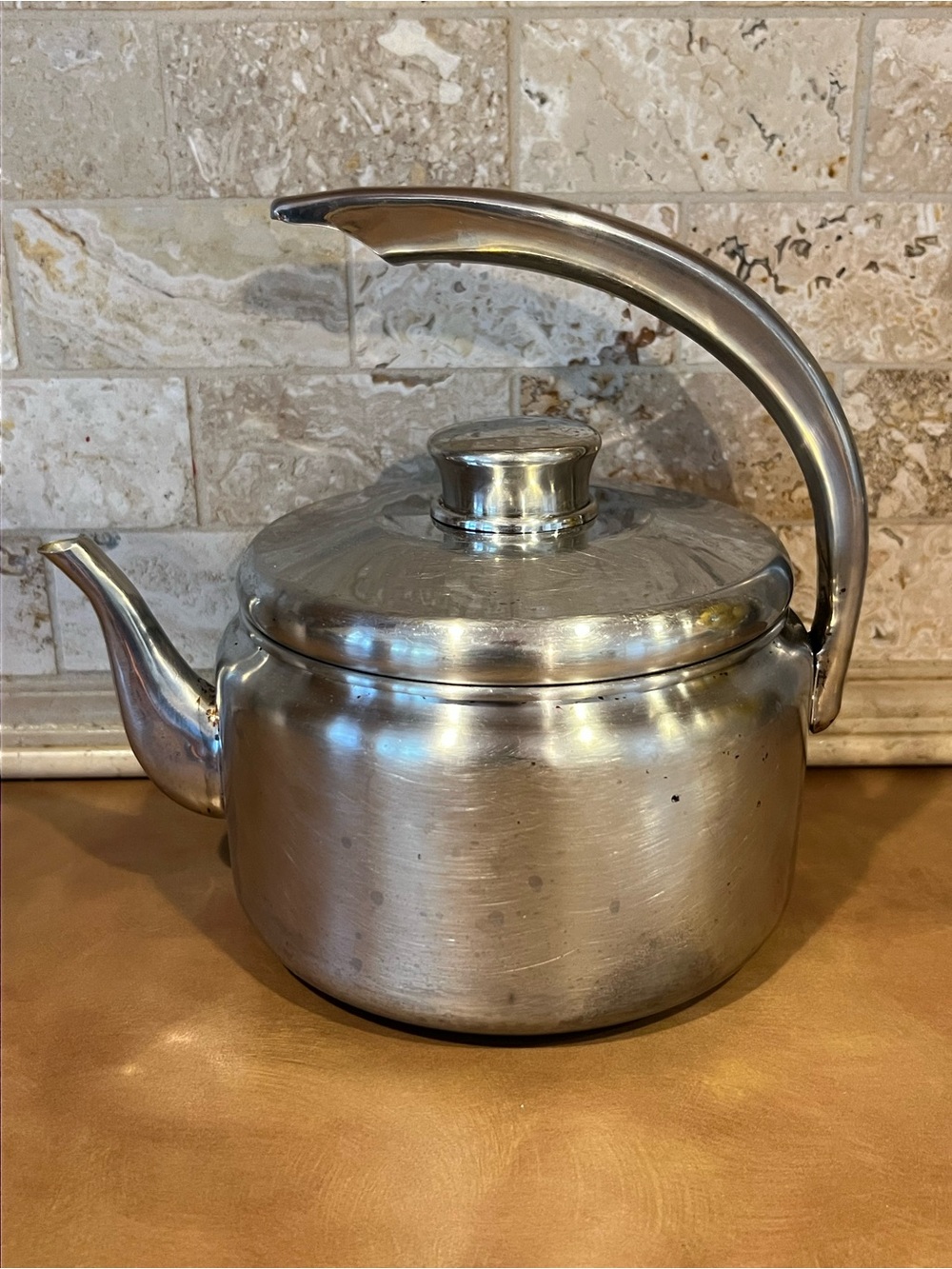 Farberware Vintage Stainless Steel , Silver Tea Kettle with Curved Handle